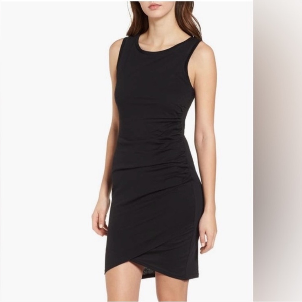Leith Ruched Black Sleeveless Body-Con Mini Dress